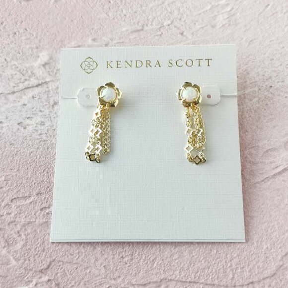Kendra Scott Susie Gold White Kyocera Opal Convertible Ear Jacket Earrings - Picture 1 of 3